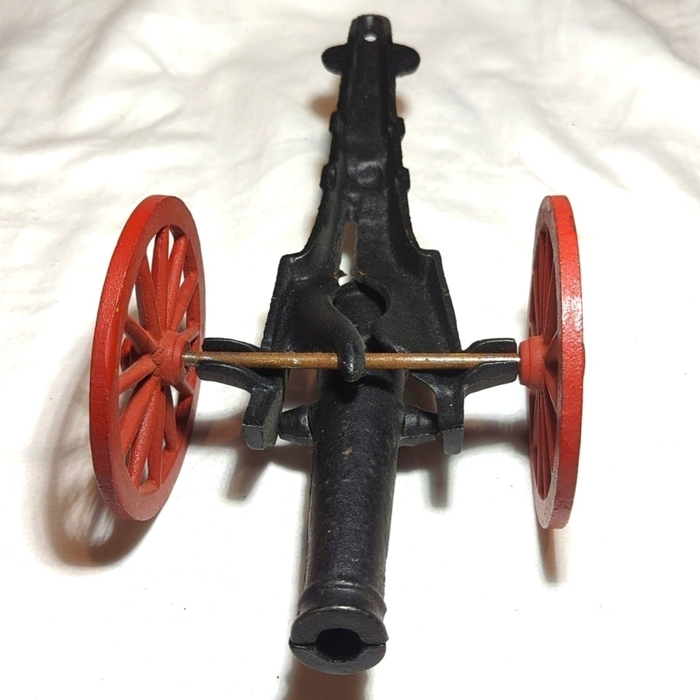 Vintage Cast Iron Black Field Cannon Red Spoke Wheel Toy Collectible Antique - Picture 7 of 12